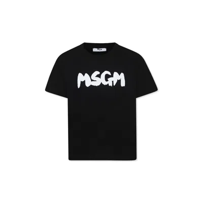 MSGM BLACK T-SHIRT FOR KIDS WITH LOGO