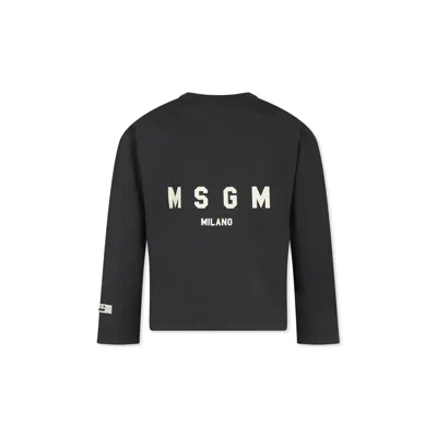 Msgm Black T-shirt For Kids With Logo In Piombo