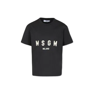 Msgm Black T-shirt For Kids With Logo In Grey
