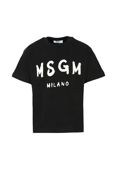 Msgm Black T-shirt For Kids With White Logo