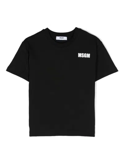 Msgm Kids' Logo-print Cotton T-shirt In Black