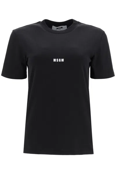 MSGM BLACK T-SHIRT WITH WHITE MICRO LOGO