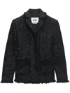 Msgm Fringed Lapel Jacket Textured Fabric In Black