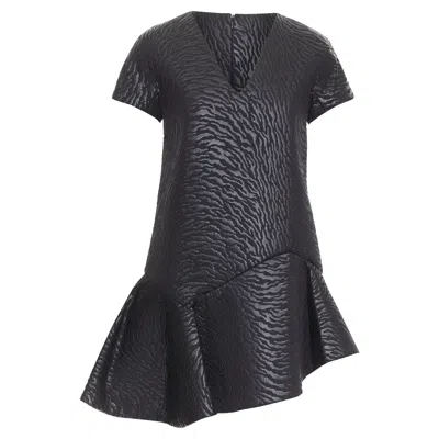 Msgm Black Tiger Stripe Neoprene Asymmetric Flounce Mini Dress It42 M
