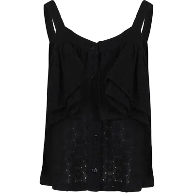 Msgm Kids' Black Top For Girl With Broderie Anglaise