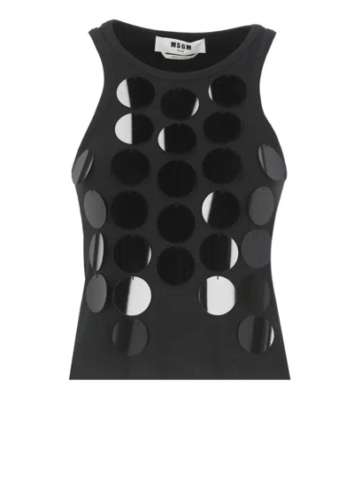 Msgm Black Top With Maxi Paillettes