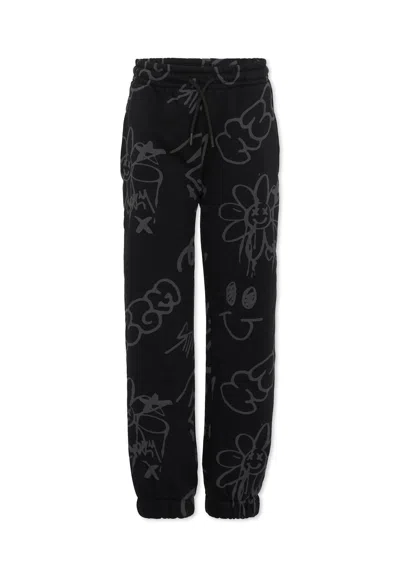 MSGM BLACK TROUSERS FOR BOY WITH PRINT
