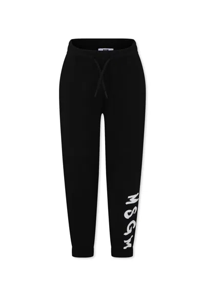 Msgm Black Trousers For Kids With Logo