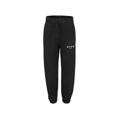 MSGM BLACK TROUSERS FOR KIDS WITH LOGO