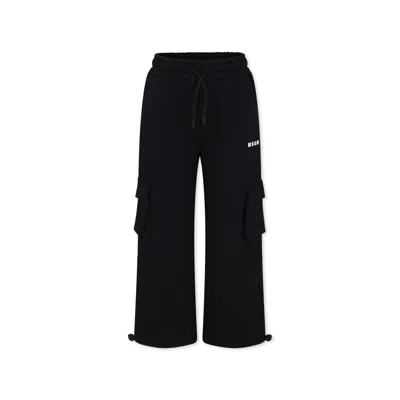 MSGM BLACK TROUSERS FOR KIDS WITH LOGO