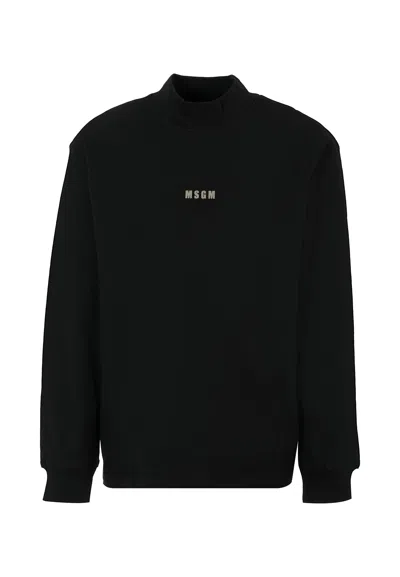 MSGM BLACK TURTLENECK FOR GIRL WITH LOGO