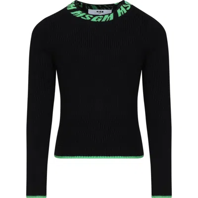 Msgm Kids' Black Turtleneck For Girl With Logo