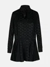 Msgm Black Satin Mini Dress With Themwave Motif In Black