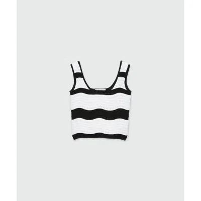 Msgm Black Viscose Tank Tops In Multi