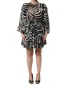 Msgm Black White Zebra Puff Sleeves Mini Dress In Multi