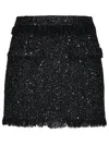 Msgm Black Mini-skirt With Multicolor Sequins In Fringed Fabric Woman In Black