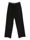 Msgm Black Wool Trousers With Elastic And White Logo  In Black