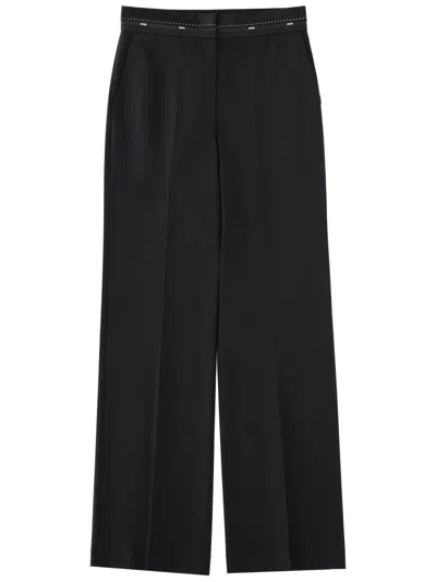 Msgm Black Wool-blend Cool Straight-leg Pants