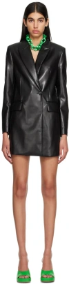 Msgm Black Wrap Leather Minidress In 99 Black