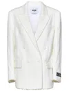 Msgm Textured White Tweed Double-breasted Blazer In White