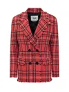 Msgm Red Double-breasted Jacket With Check Motif In Heavy Fabric Woman In Red