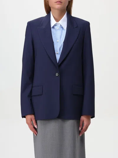 Msgm Logo Patched Plain Blazer In Blau