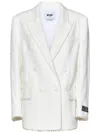Msgm Textured White Tweed Double-breasted Blazer In White