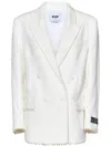 Msgm Textured White Tweed Double-breasted Blazer In White