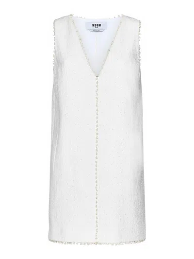 Msgm Blend Tweed Sleeveless Mini Dress In White