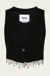 MSGM BLENDED LINEN EMBROIDERED VEST IN BLACK