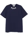 Msgm Blue Crewneck T-shirt With Logo Lettering On The Neck