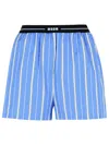 Msgm Blue Bermuda Shorts With Elastic Drawstring Waist With Logo Lettering And All-over Striped Motif In  In Blue