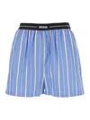 Msgm Blue Bermuda Shorts With Elastic Drawstring Waist With Logo Lettering And All-over Striped Motif In In Blue
