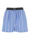 Msgm Blue Bermuda Shorts With Elastic Drawstring Waist With Logo Lettering And All-over Striped Motif