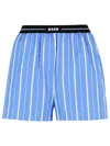 Msgm Blue Bermuda Shorts With Elastic Drawstring Waist With Logo Lettering And All-over Striped Motif In In Blue