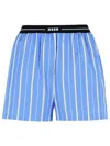 Msgm Blue Bermuda Shorts With Elastic Drawstring Waist With Logo Lettering And All-over Striped Motif In 