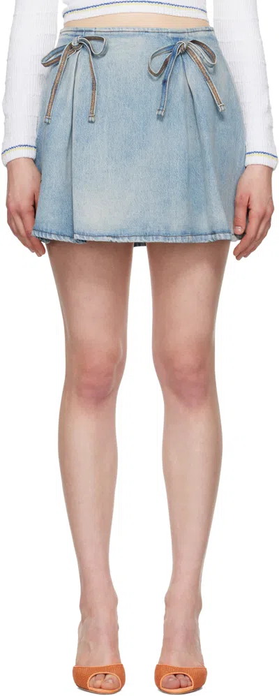Msgm Blue Bow Accent Denim Miniskirt In 85 Light Blue