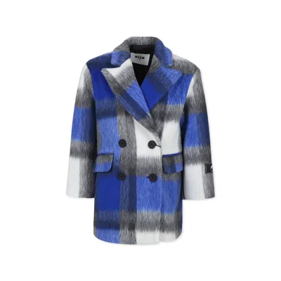 Msgm Kids' Blue Coat For Girl With Logo