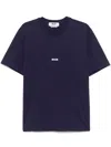 Msgm Blue Cotton Crew Neck T-shirt With Logo In Blue