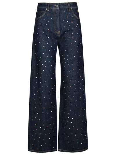 Msgm Ide-leg Jeans With Multicoloured Studs In Blue