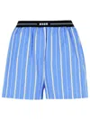 Msgm Blue Bermuda Shorts With Elastic Drawstring Waist With Logo Lettering And All-over Striped Motif In In Blue