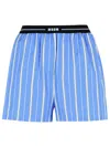 Msgm Blue Bermuda Shorts With Elastic Drawstring Waist With Logo Lettering And All-over Striped Motif In  In Blue
