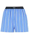 Msgm Blue Bermuda Shorts With Elastic Drawstring Waist With Logo Lettering And All-over Striped Motif In  In Blue