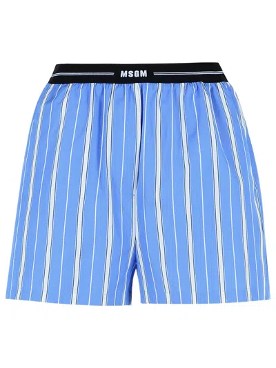 Msgm Cotton Poplin Shorts In Blue