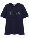 Msgm Over T-shirt In Blue Cotton With Printed Black Logo In Black