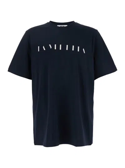 MSGM BLUE CREWNECK T-SHIRT WITH PRINT ON THE FRONT IN COTTON MAN