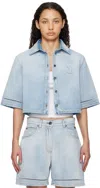 Msgm Light Blue Crop Shirt With Logo On The Front And Perforated Details In 85 Light Blue