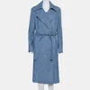 Msgm Blue Denim Tailored Belted Coat In Blue