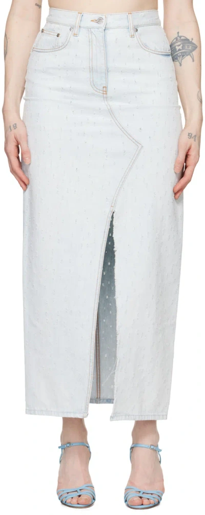 MSGM BLUE DISTRESSED DENIM MAXI SKIRT