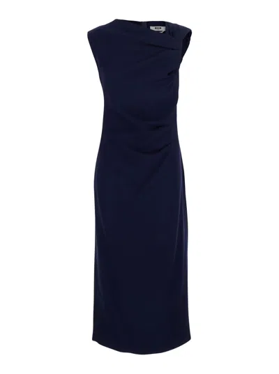 Msgm Blue Dress With Ruches Details In Viscose Blend Woman